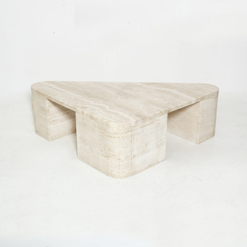 Triangle-shaped travertine table