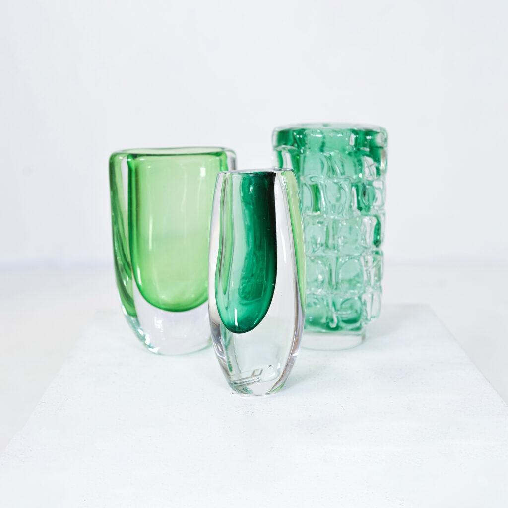 3 Green vases