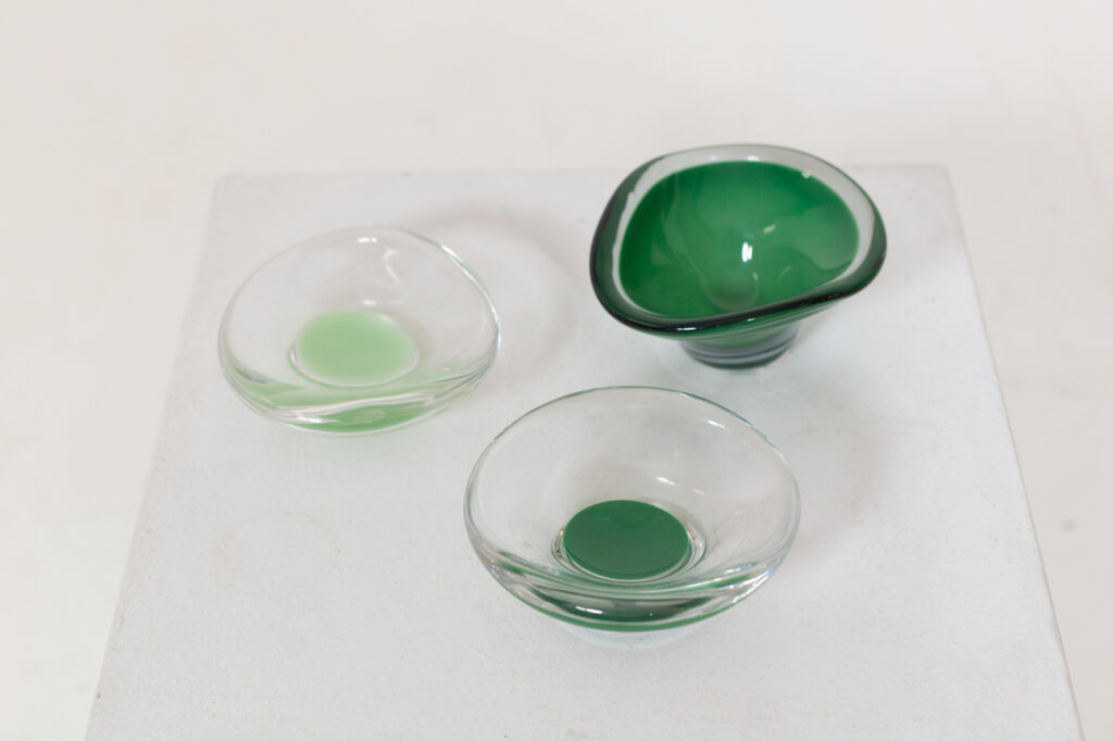 3 small green vases